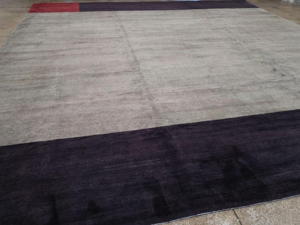 Wool Modern Tibetan Art Deco Large Square Carpet For Sale