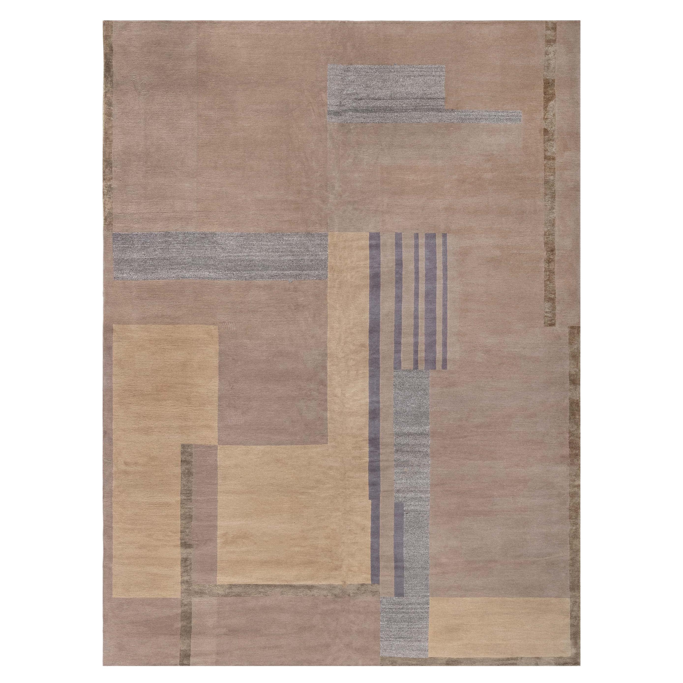 Moderner tibetischer Teppich im Art-déco-Stil aus Seide und Wolle von Doris Leslie Blau