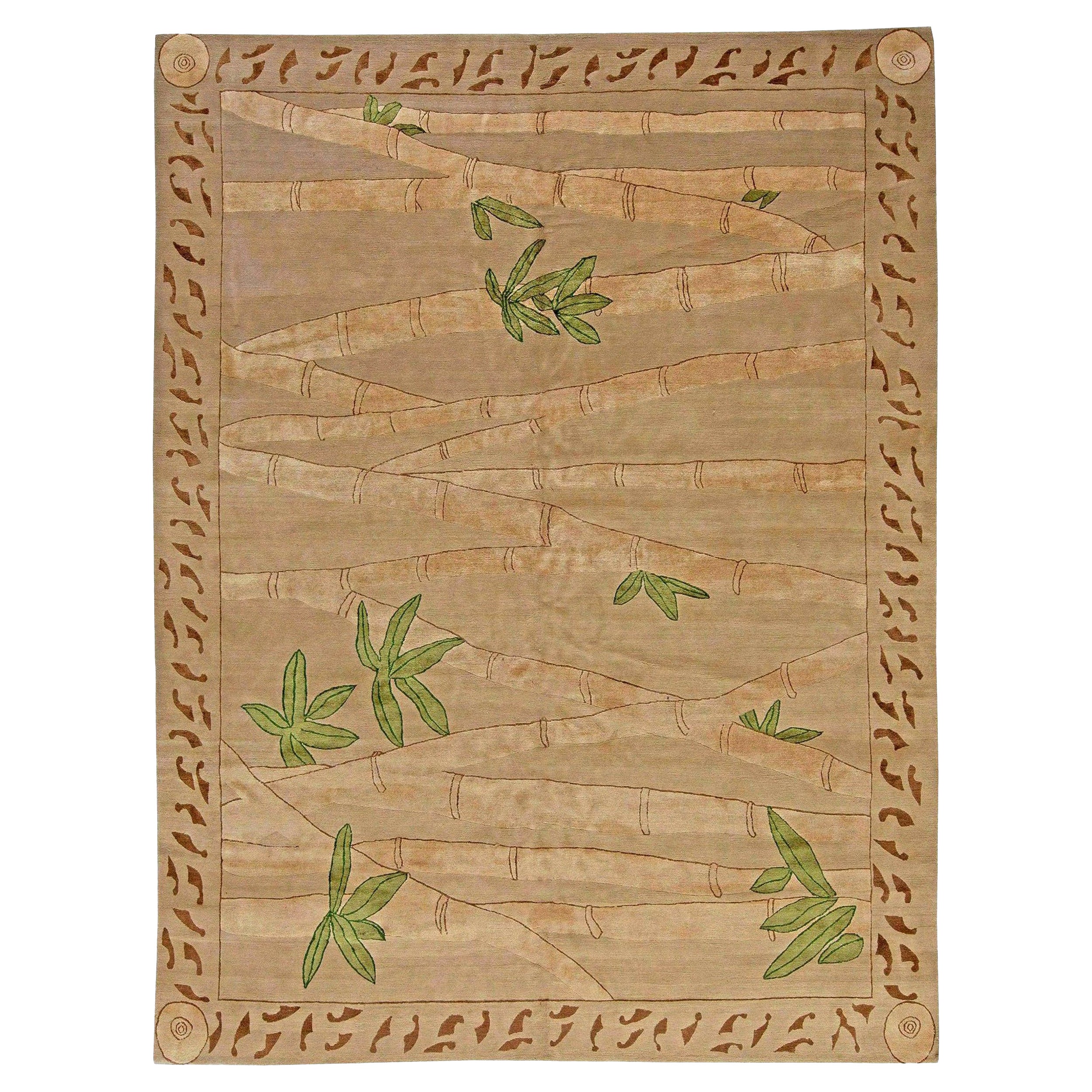Modern Tibetan ‘Bamboo’ Botanical Silk 
Wool Rug by Doris Leslie Blau For Sale
