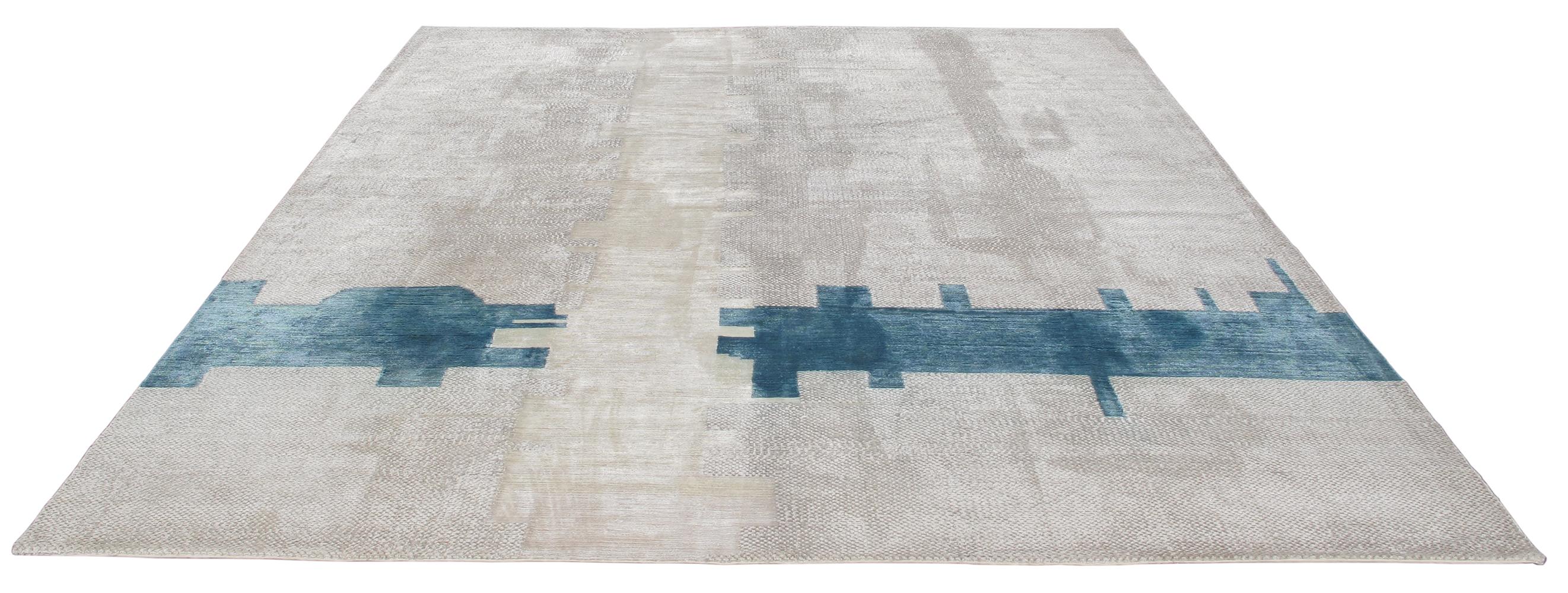 Hand-Knotted Modern Tibetan Bamboo Silk Rug For Sale