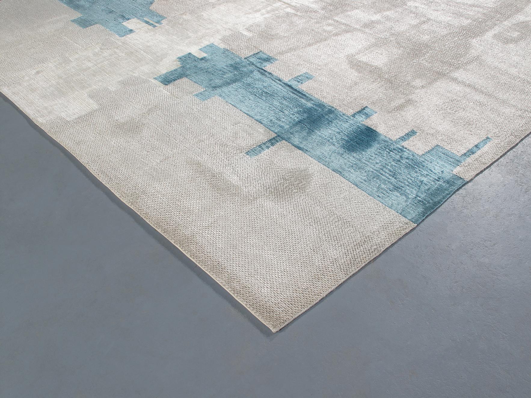 Contemporary Modern Tibetan Bamboo Silk Rug For Sale