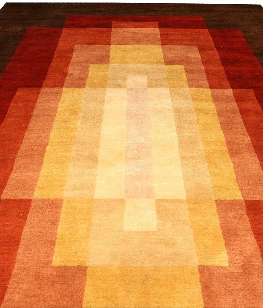 Hand-Knotted Modern Tibetan Art Deco Silk Rug - Radiant Ombre Composition, Doris Leslie Blau For Sale