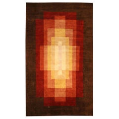 Modern Tibetan Brown Red Orange Yellow Silk Rug S13b 01 by Doris Leslie Blau