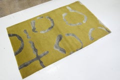 Modern Tibetan Designed Wool & Silk Rug In Green and Silver