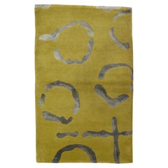 Tapis tibétain moderne en laine et soie vert et argenté