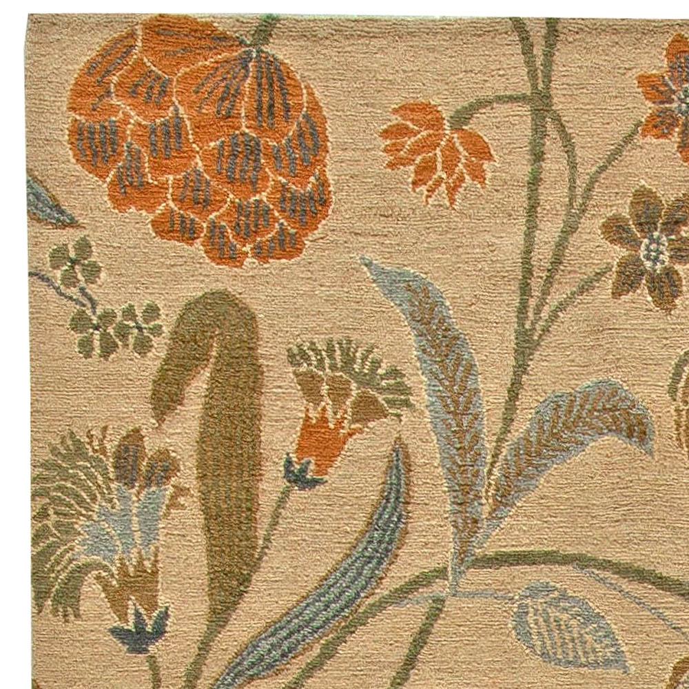 Hand-Knotted Modern Tibetan European Inspired Floral Handmade Wool Rug by Doris Leslie Blau For Sale