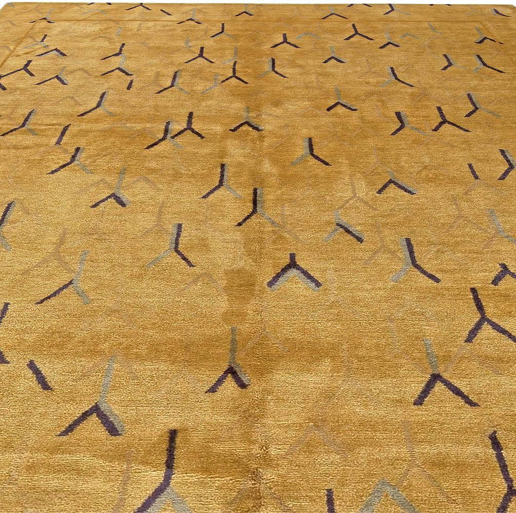 Hand-Knotted Modern Tibetan Gold and Yellow Handmade Wool and Silk Rug by Doris Leslie Blau For Sale