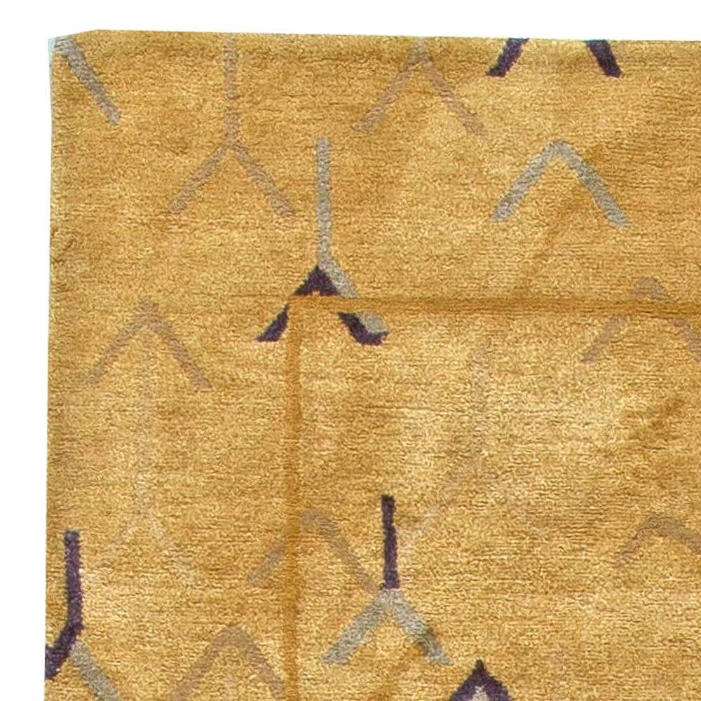 Modern Tibetan Gold and Yellow Handmade Wool and Silk Rug by Doris Leslie Blau For Sale 2