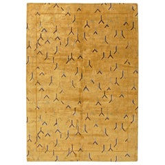 Moderner tibetisch-goldener und gelber handgefertigter Teppich aus Wolle und Seide von Doris Leslie Blau