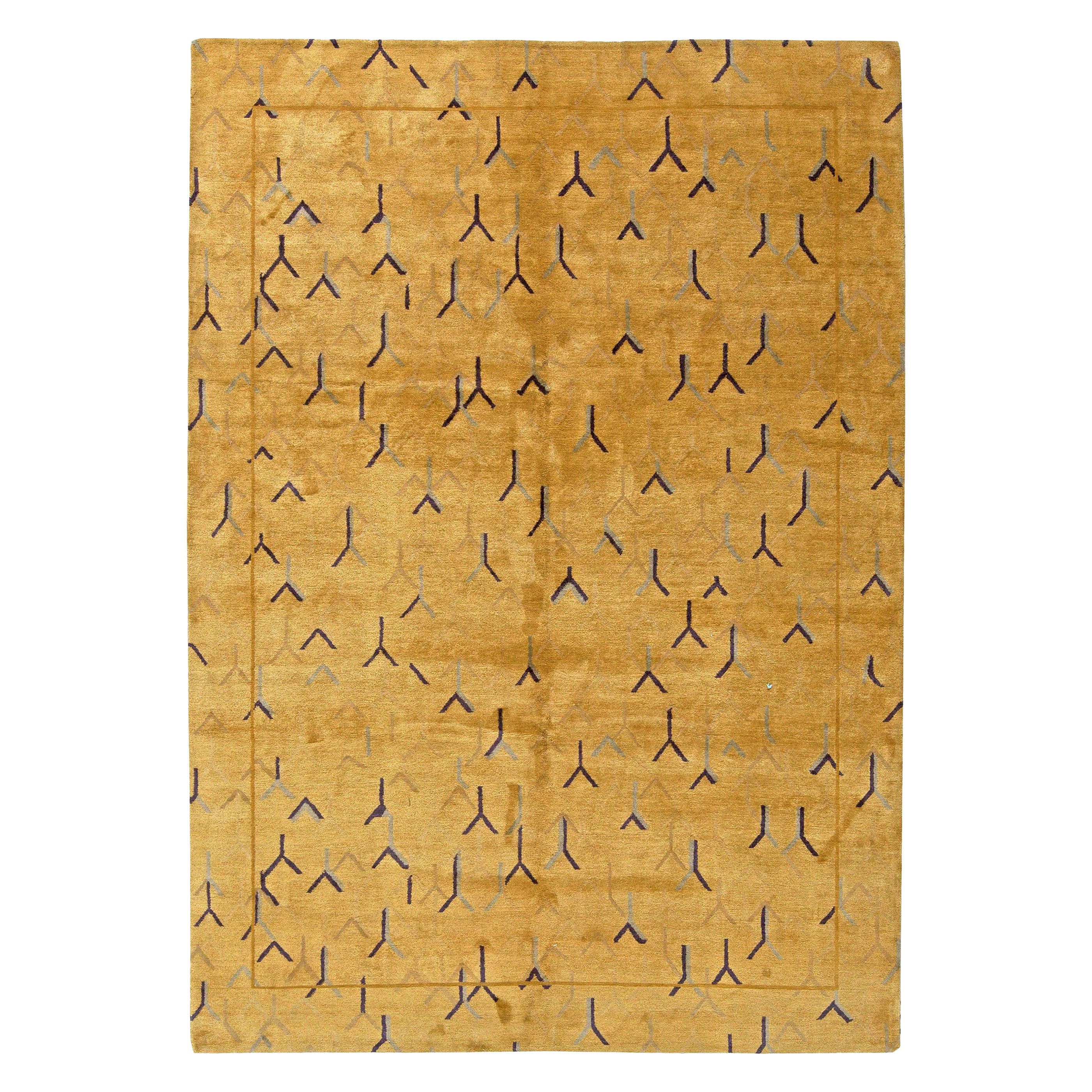 Modern Tibetan Gold and Yellow Handmade Wool and Silk Rug by Doris Leslie Blau For Sale