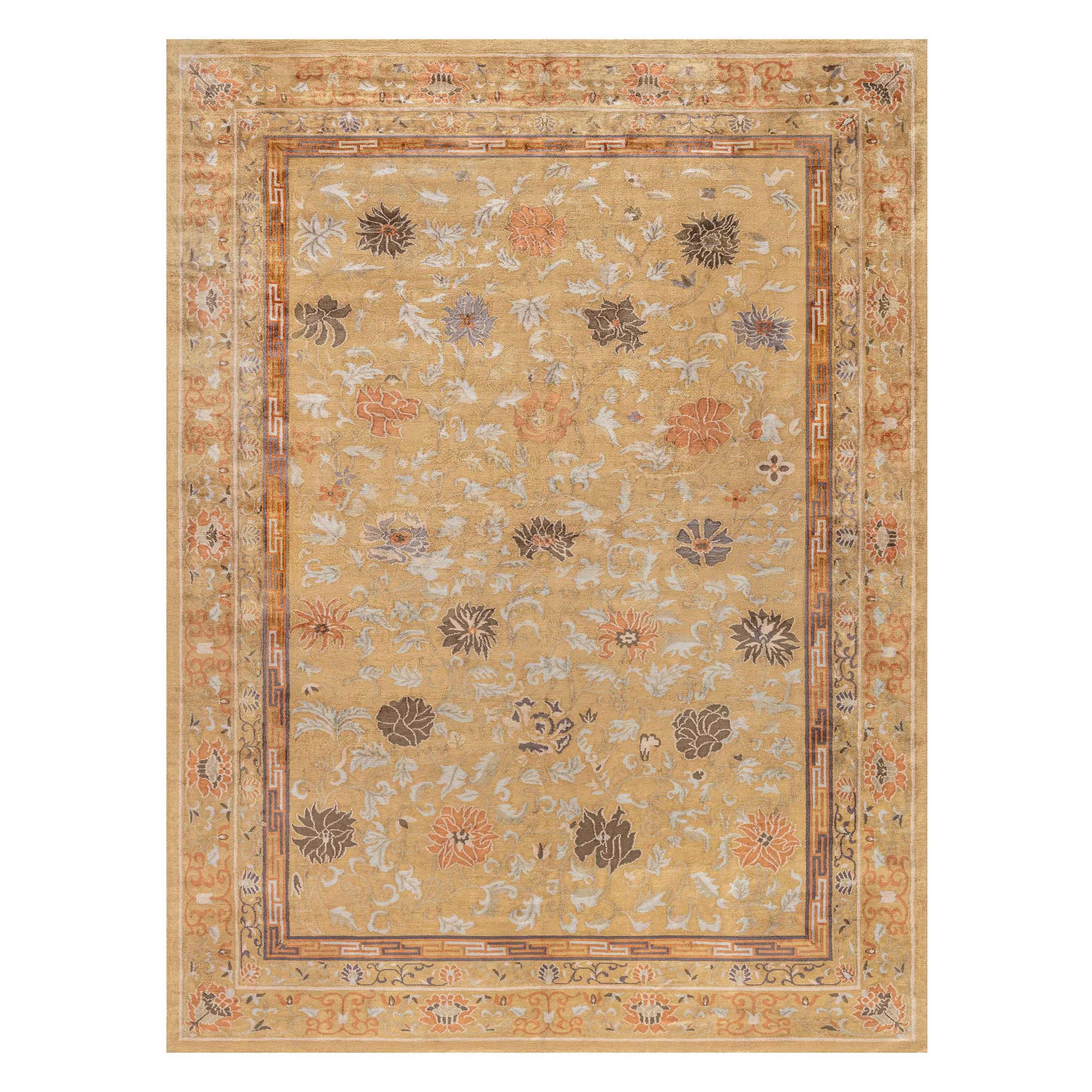 Tappeto tibetano moderno in seta annodato a mano con fiori e loti di Doris Leslie Blau in vendita