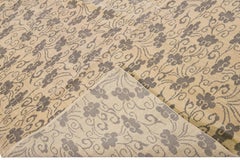 Modern Tibetan Handmade Allover Floral Pattern Beige Wool and Silk Rug
