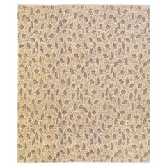 Modern Tibetan Handmade Allover Floral Pattern Beige Wool and Silk Rug