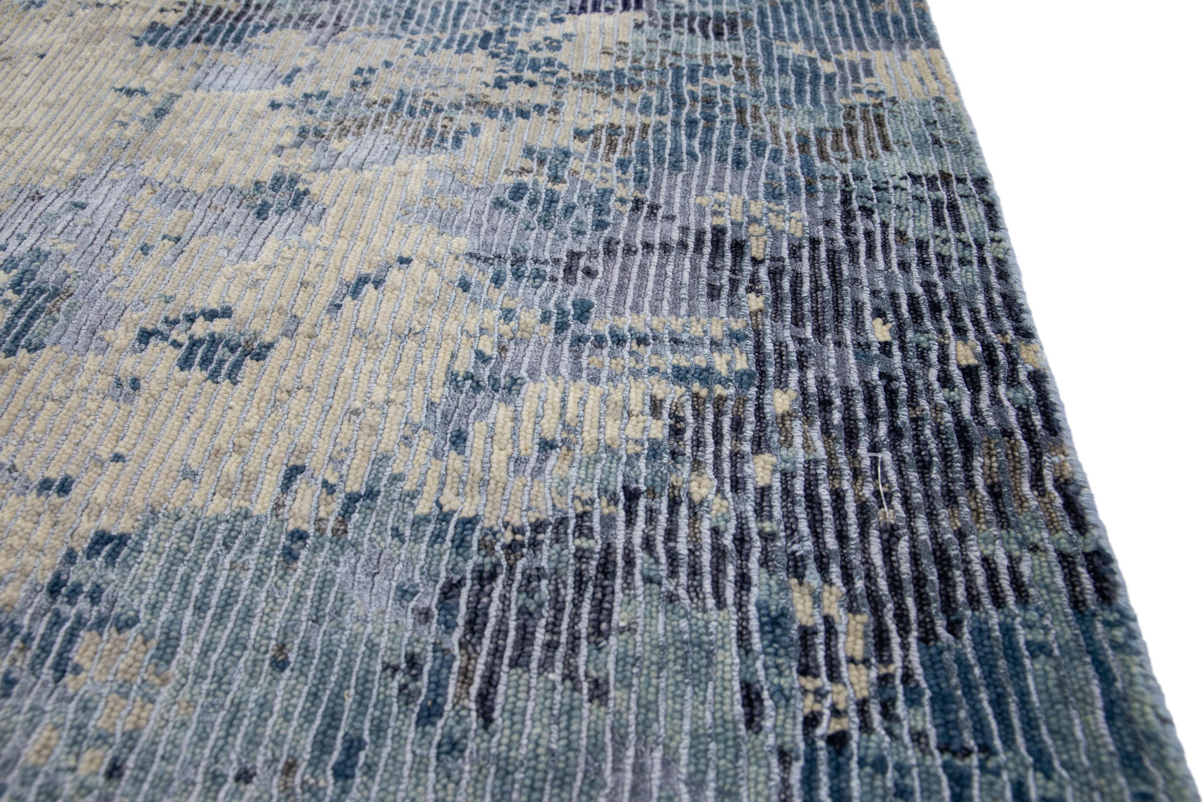 Moderne Tapis tibétain moderne bleu fait à la main en vente