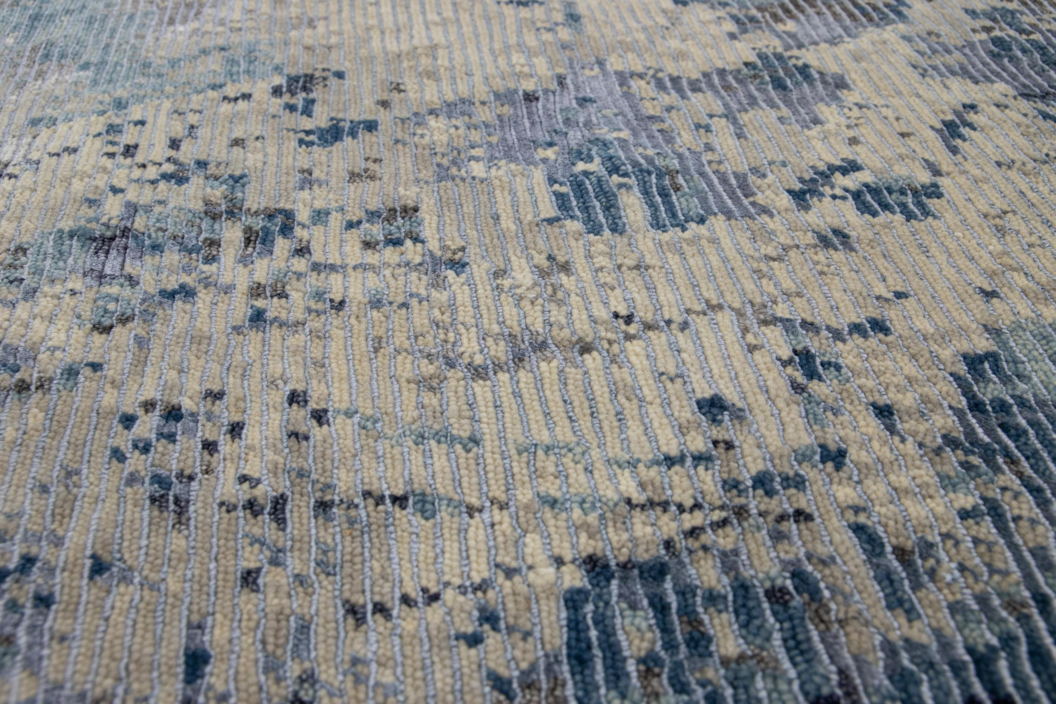 Noué à la main Tapis tibétain moderne bleu fait à la main en vente