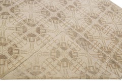Modern Tibetan Handmade Geometric Pattern Beige Wool  Rug