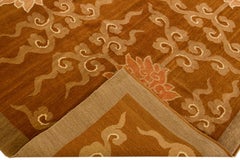 Modern Tibetan Handmade Lotus Flower Pattern Brown Wool and Silk Rug