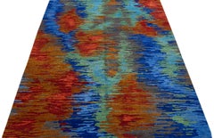 Modern Tibetan Handmade Wool & Silk Rug with Multicolor Abstract Design