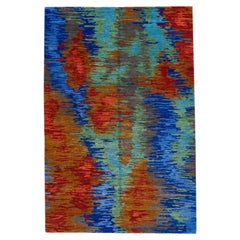 Modern Tibetan Handmade Wool & Silk Rug with Multicolor Abstract Design