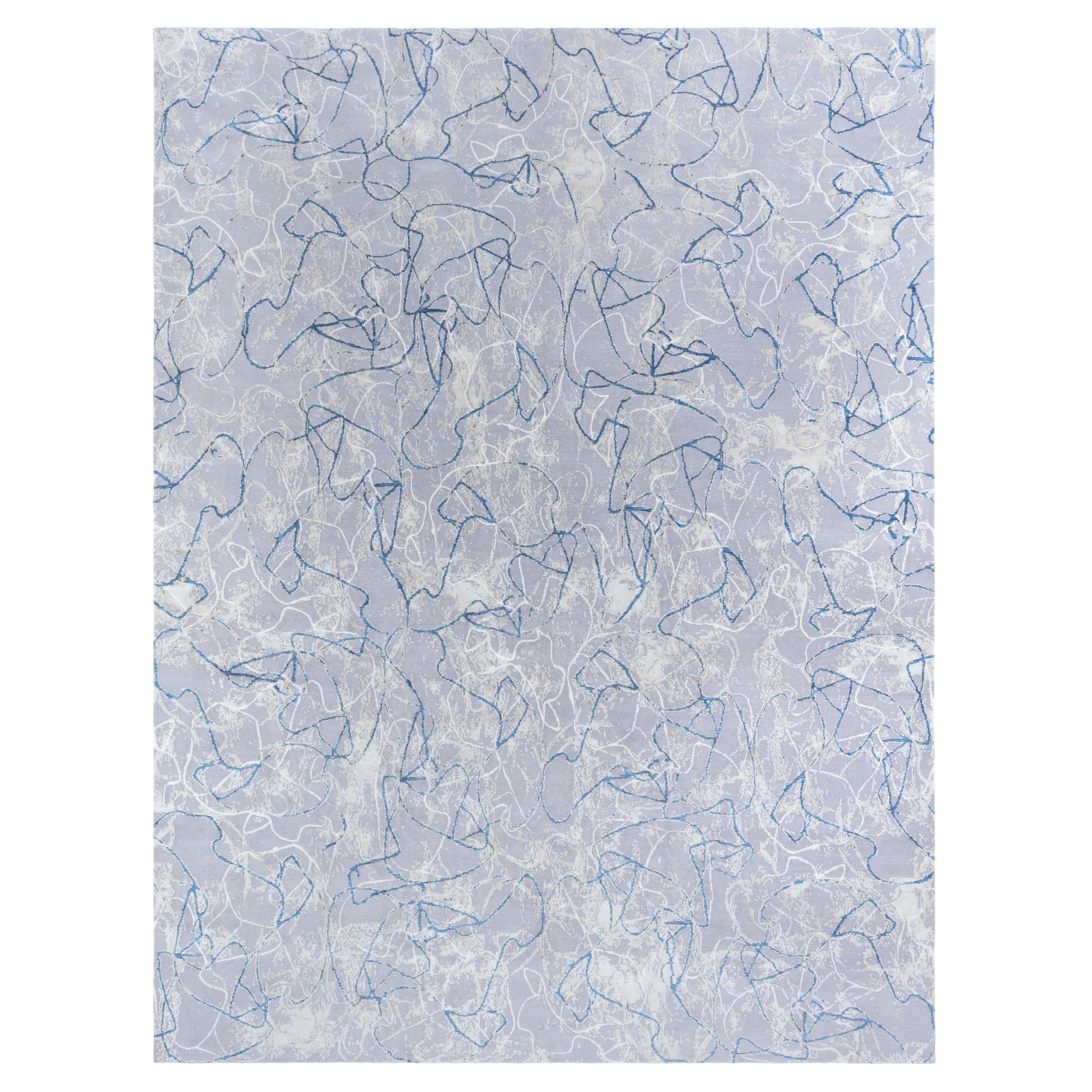 Tapis moderne tibétain Ondulations d
encre noué à la main en laine et soie par Doris Leslie Blau en vente