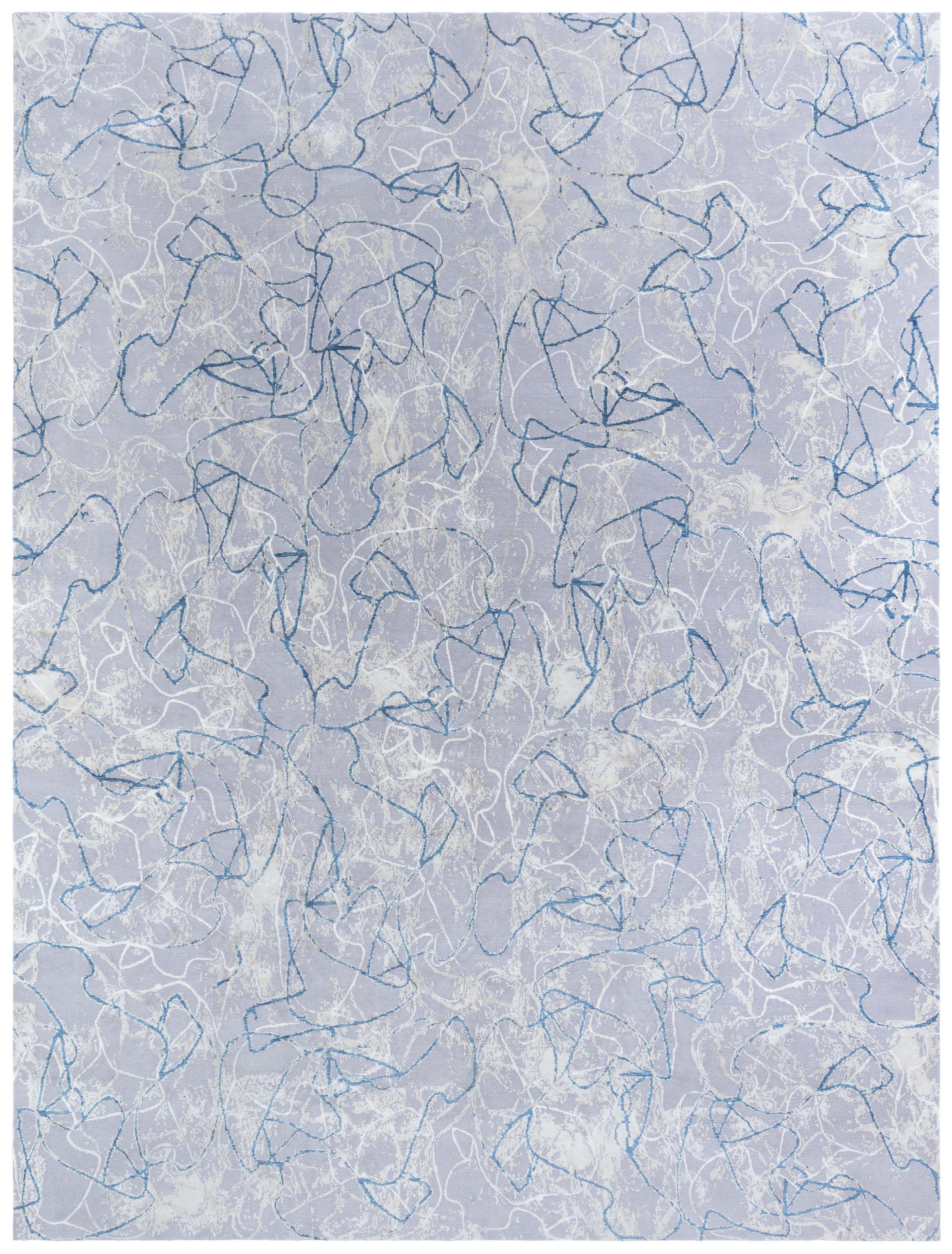 Tappeto moderno Tibetan Ink Ondulations annodato a mano in lana e seta di Doris Leslie Blau in vendita