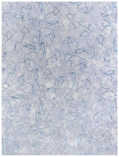 Moderner Tibetischer Tinte Ondulationen Handgeknüpfter Teppich aus Wolle und Seide von Doris Leslie Blau