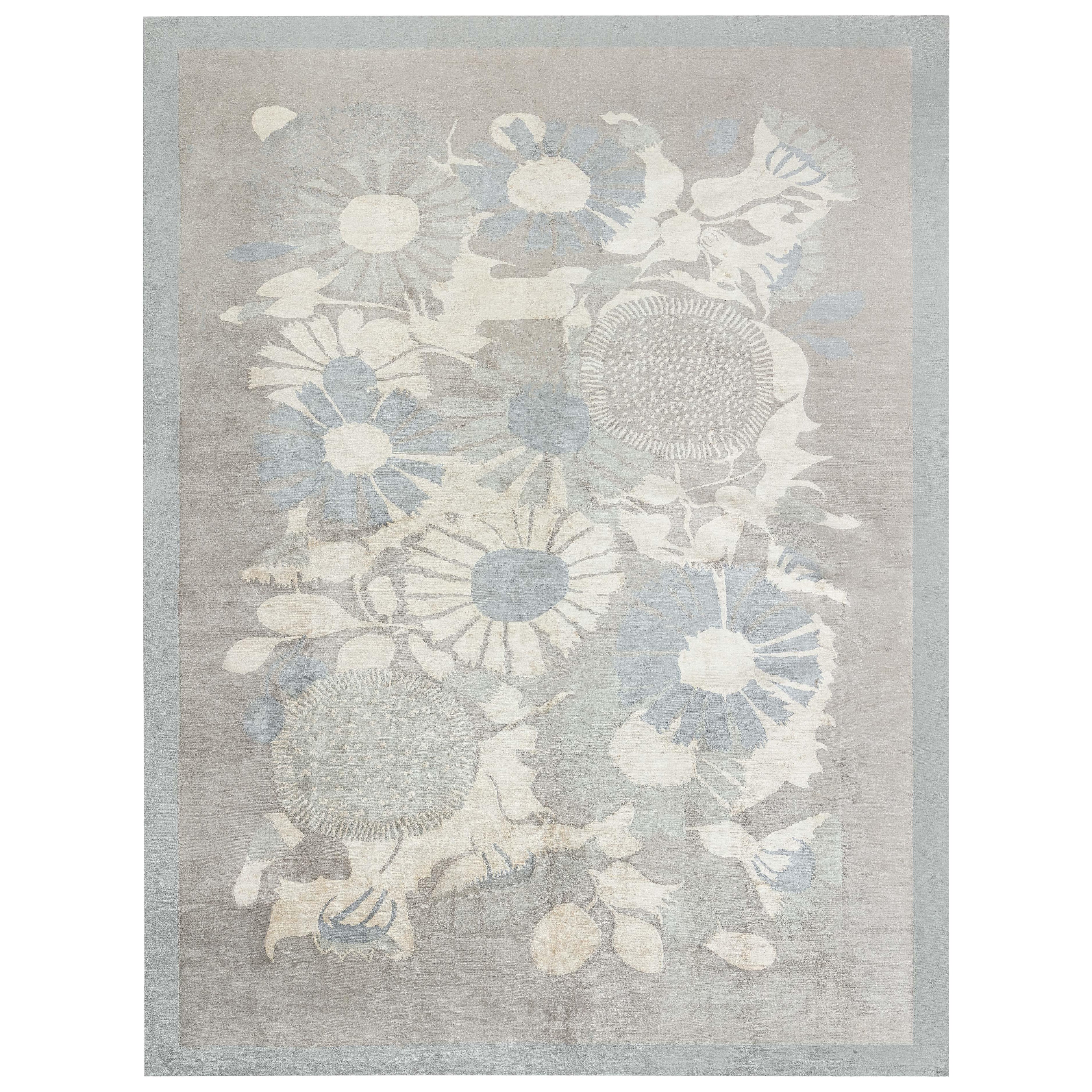 Modern Tibetan 'Lily Design II' Silk Rug by Doris Leslie Blau For Sale