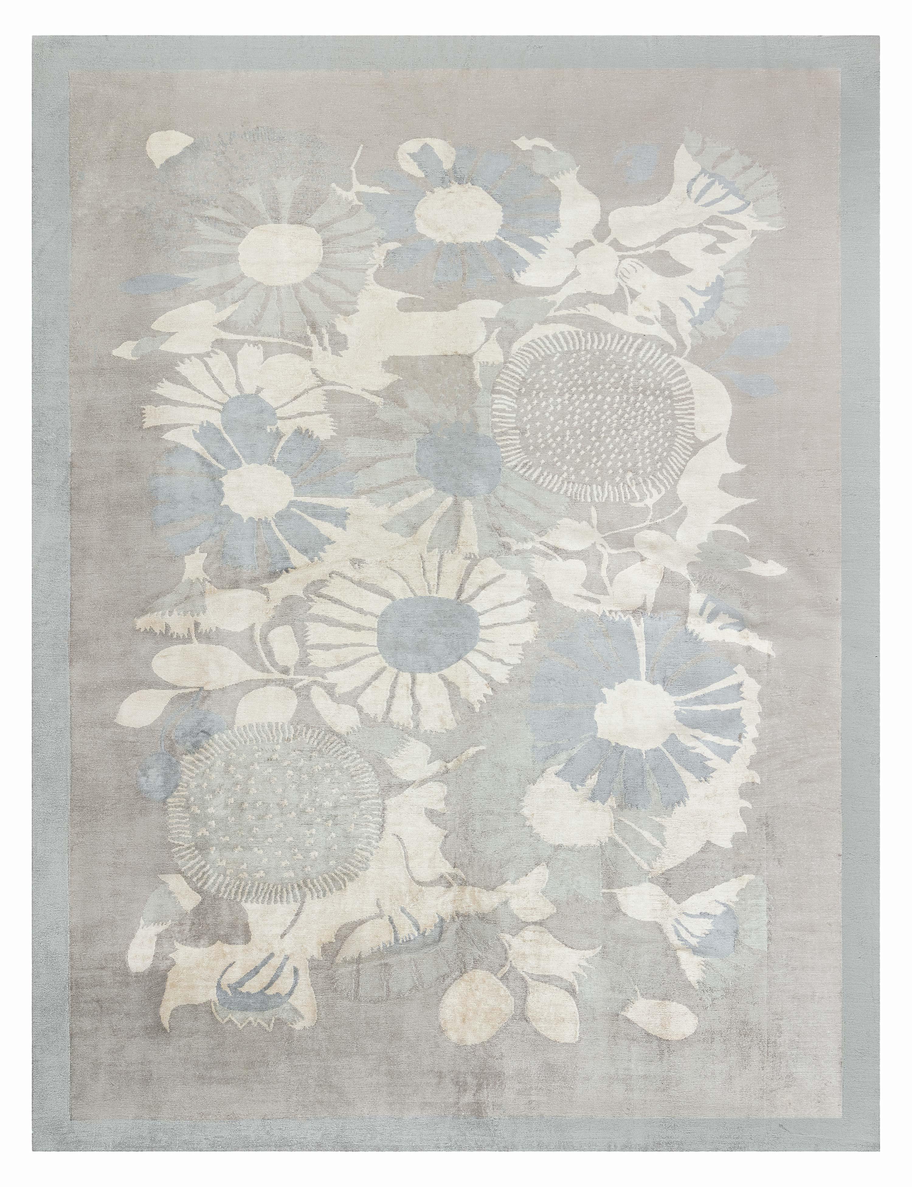 Modern Tibetan 'Lily Design II' Silk Rug by Doris Leslie Blau