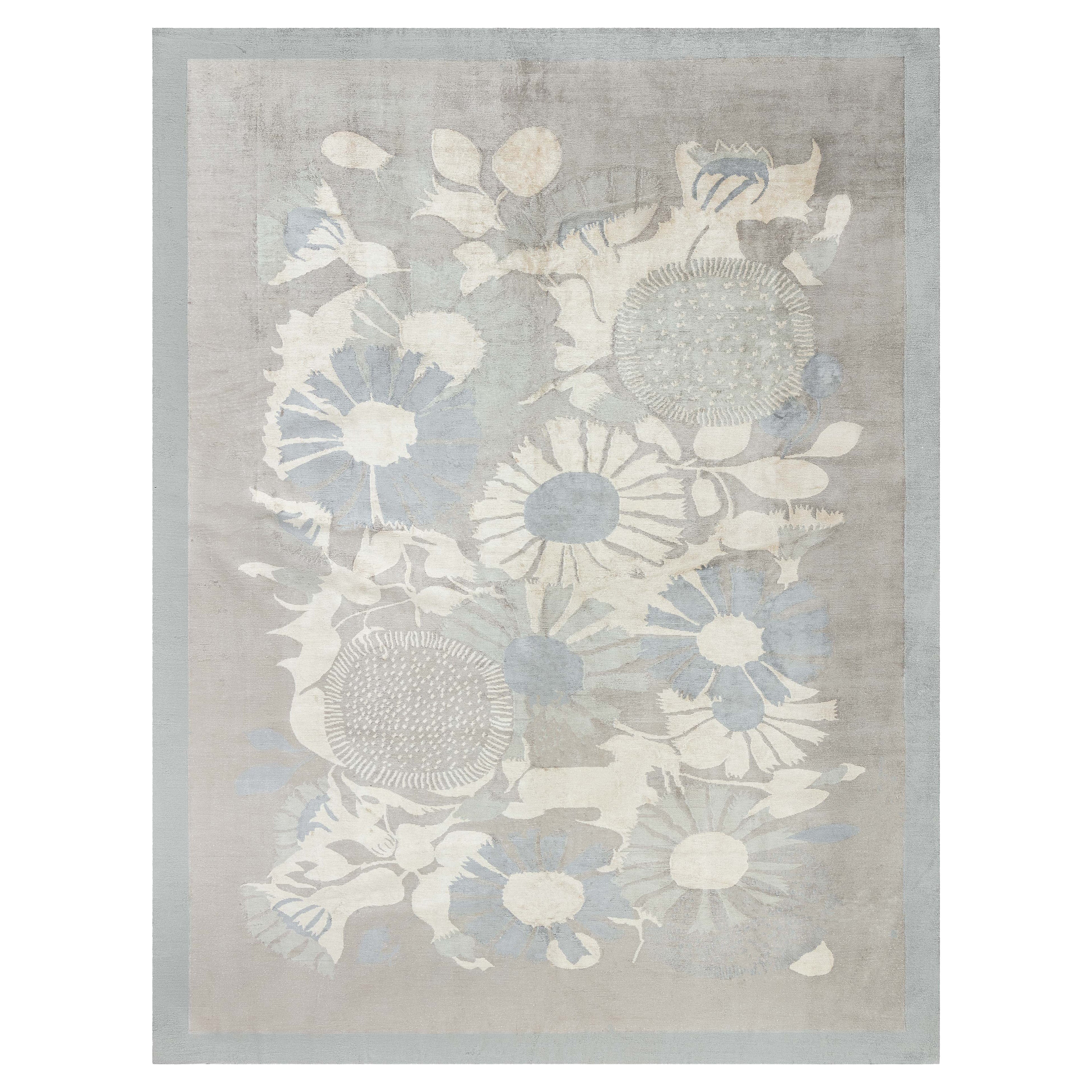 Modern Tibetan 'Lily Design II' Silk Rug by Doris Leslie Blau
