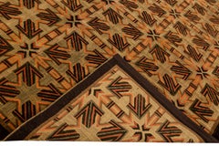 Tappeto moderno tibetano in stile Ningxia fatto a mano con motivo geometrico in lana e seta marrone