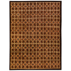 Modern Tibetan Ningxia Style Handmade Geometric Pattern Brown Wool and Silk Rug
