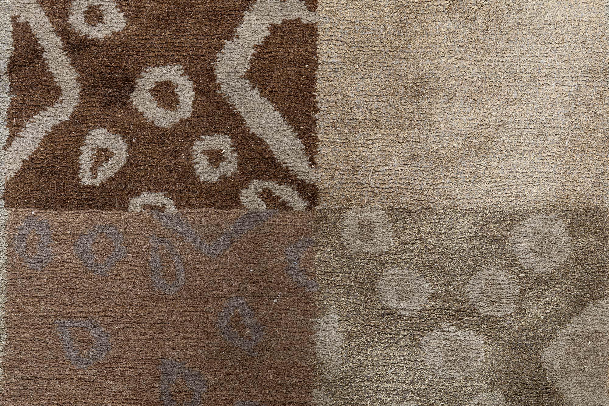 Hand-Knotted Modern Tibetan Patchwork Rug in Earth Tones by Doris Leslie Blau For Sale