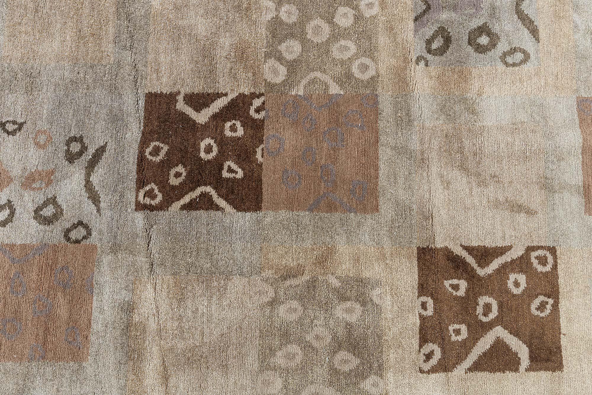 Contemporary Modern Tibetan Patchwork Rug in Earth Tones by Doris Leslie Blau For Sale