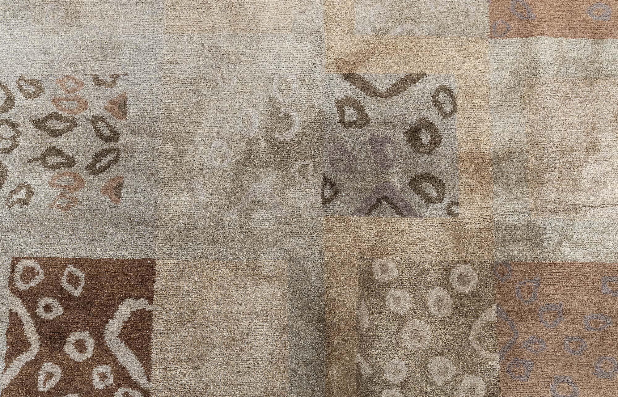 Wool Modern Tibetan Patchwork Rug in Earth Tones by Doris Leslie Blau For Sale