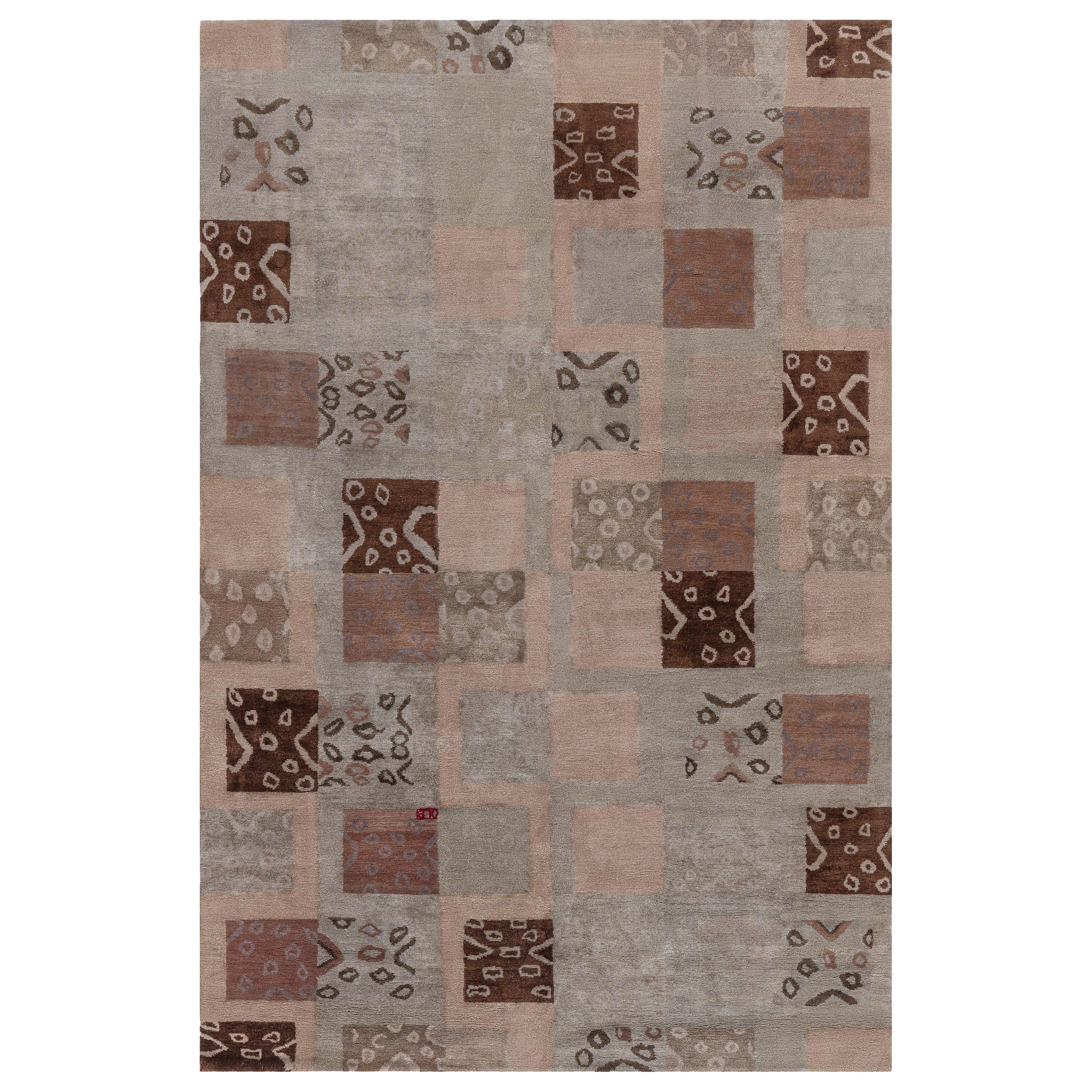 Modern Tibetan Patchwork Rug in Earth Tones by Doris Leslie Blau For Sale