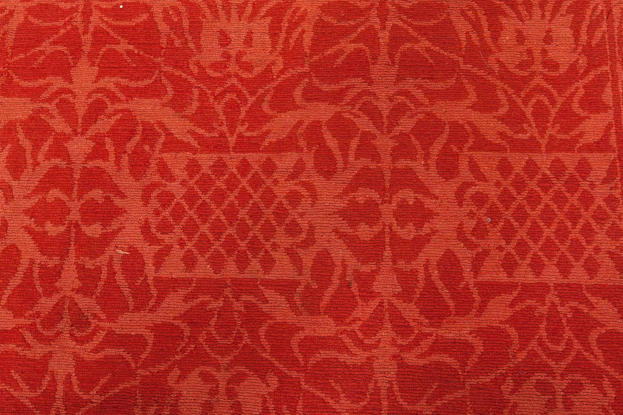 Hand-Knotted Modern Tibetan Red Floral Handmade Wool Rug by Doris Leslie Blau For Sale
