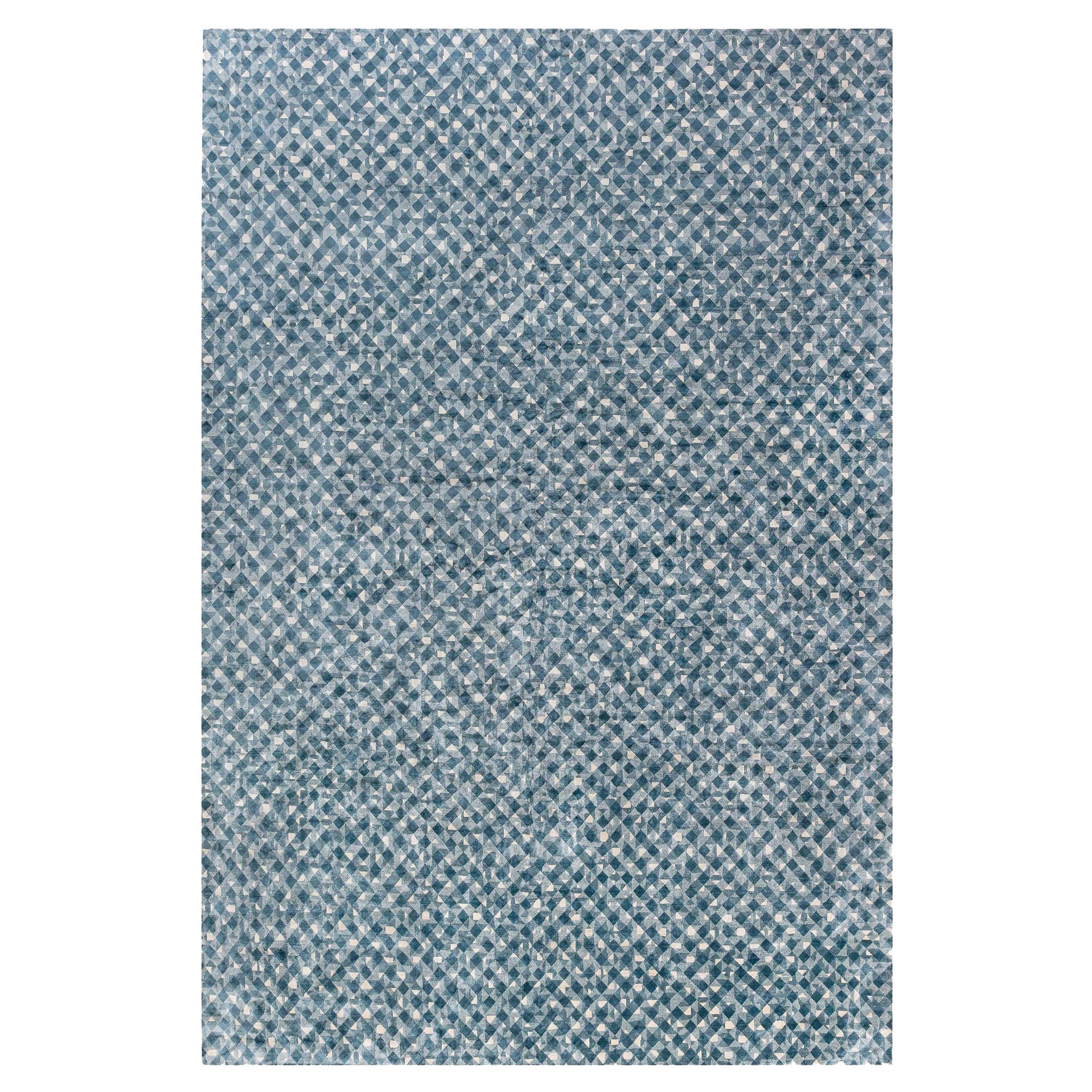 Moderner tibetischer "Rhombus"-Teppich aus Seide und Wolle von Doris Leslie Blau