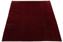 Modern Tibetan Rug Made From Wool and Silk Featuring a Striped Design in Red