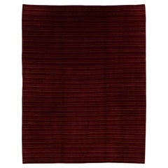 Modern Tibetan Rug Made From Wool and Silk Featuring a Striped Design in Red