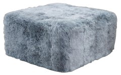 Modern Tibetan Sheep Pouf Ottoman or Coffee Table Gray Blue Shag