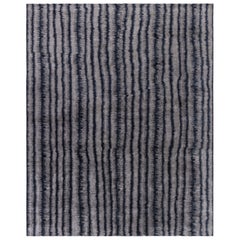 Modern Tibetan Silk “Car Wash” Striped Rug in Blue and Gray by Doris Leslie Blau