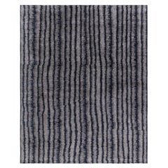 Modern Tibetan Silk “Car Wash” Striped Rug in Blue and Gray by Doris Leslie Blau