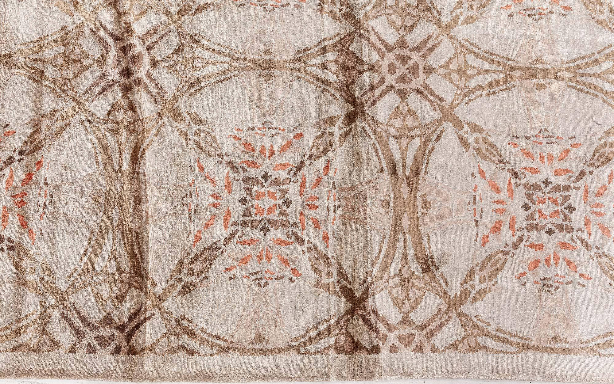 Nepalese Modern Tibetan Silk Rug – “Cinnamon Lattice” Design by Doris Leslie Blau For Sale