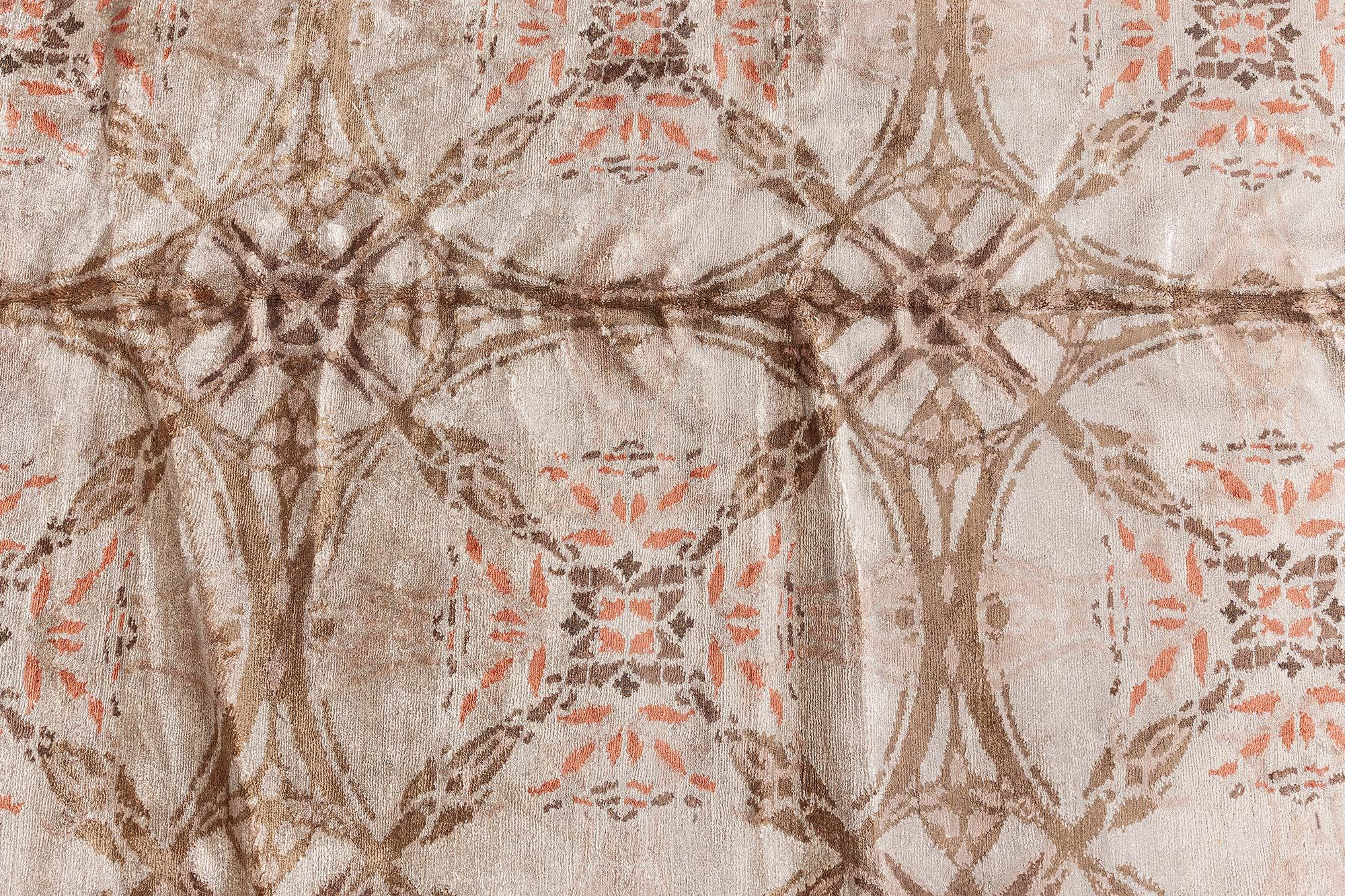 Hand-Knotted Modern Tibetan Silk Rug – “Cinnamon Lattice” Design by Doris Leslie Blau For Sale