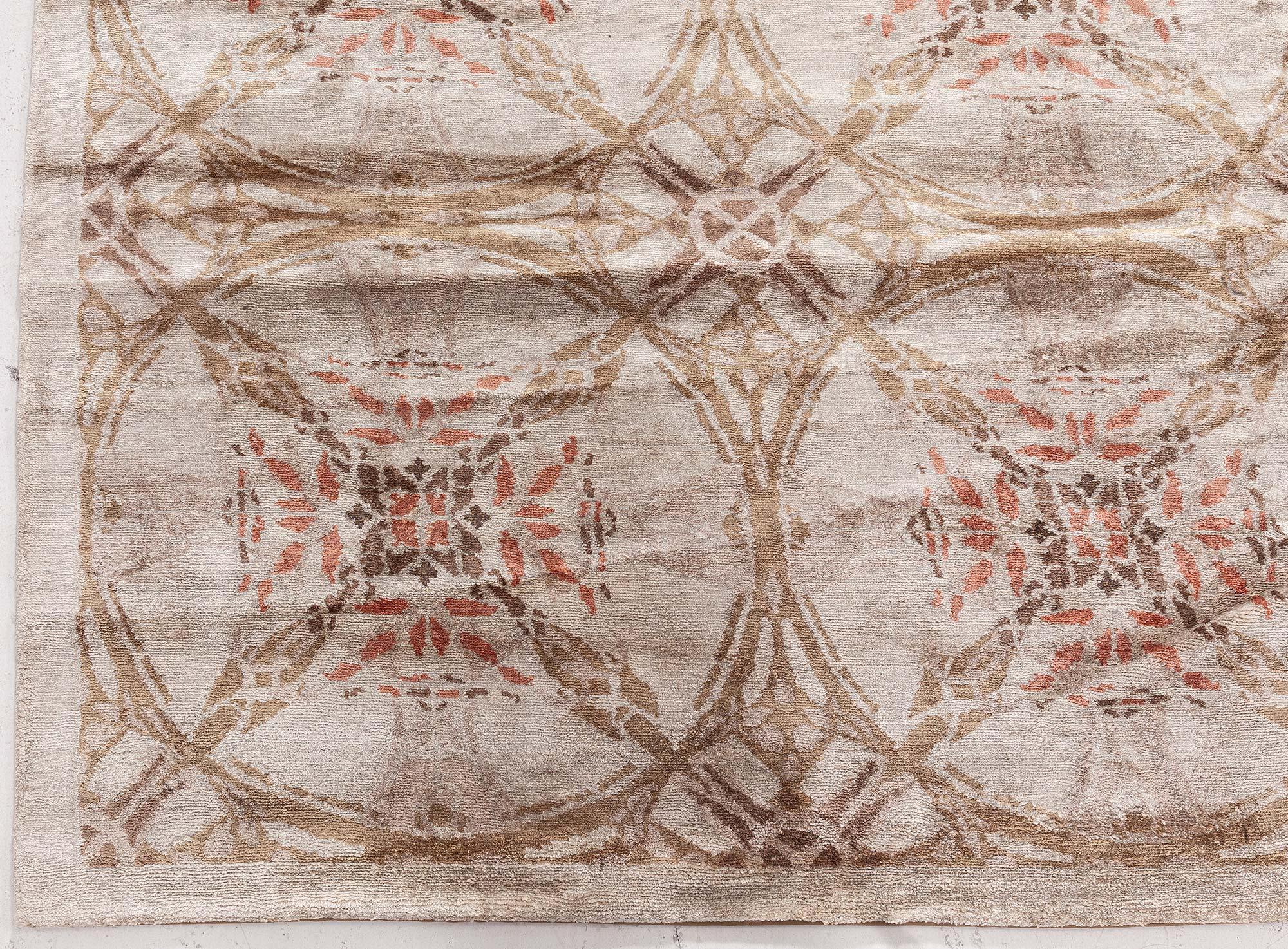 Contemporary Modern Tibetan Silk Rug – “Cinnamon Lattice” Design by Doris Leslie Blau For Sale