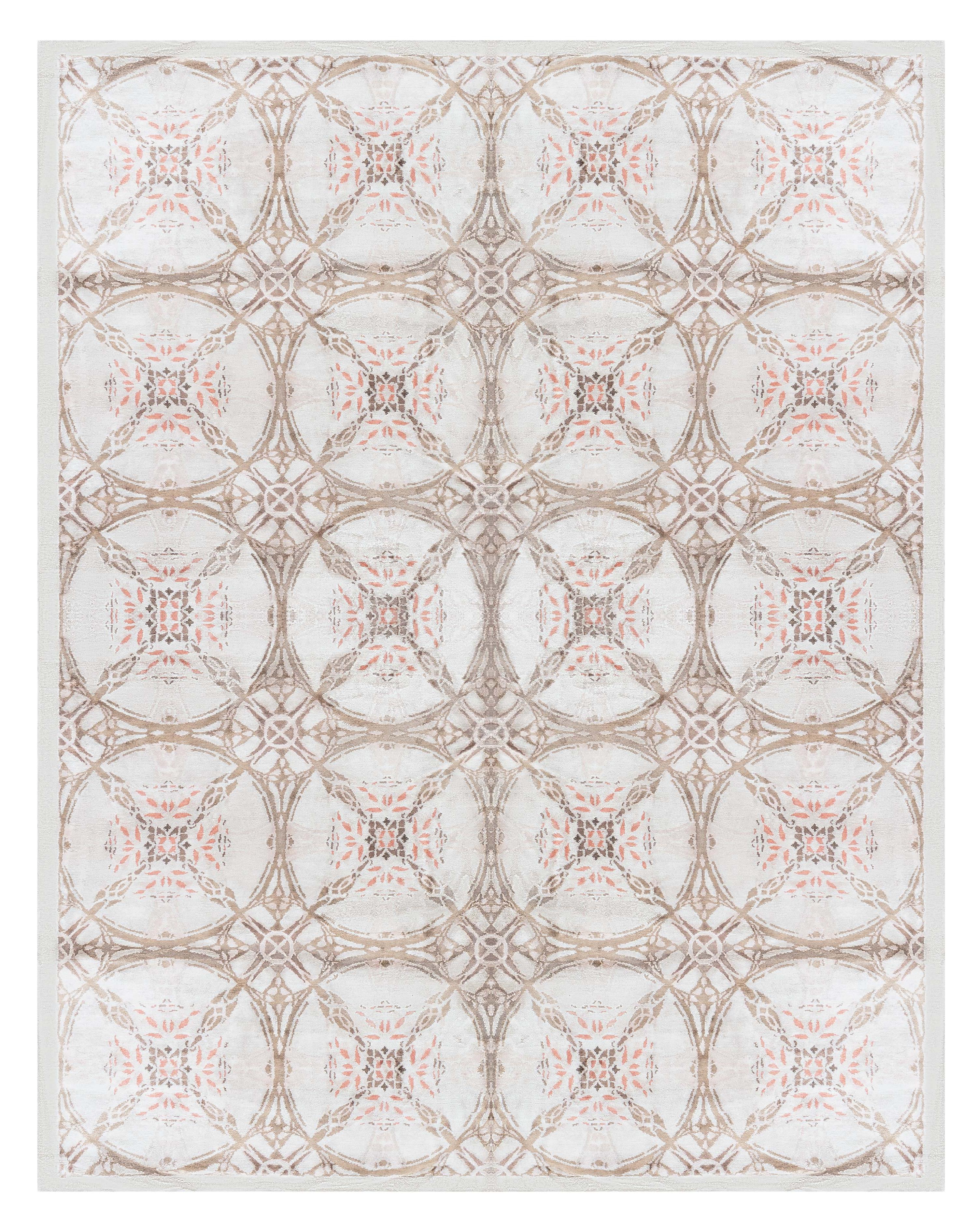 Tapis tibétain moderne en soie - "Cinnamon Lattice" Design by Doris Leslie Blau en vente