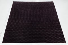 Modern Tibetan Wool and Silk Rug in Deep Plum, Minimalist Geometric Design