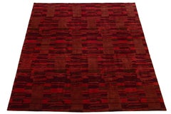 Modern Tibetan Wool & Silk Room Size Rug In Red With Abstract Design