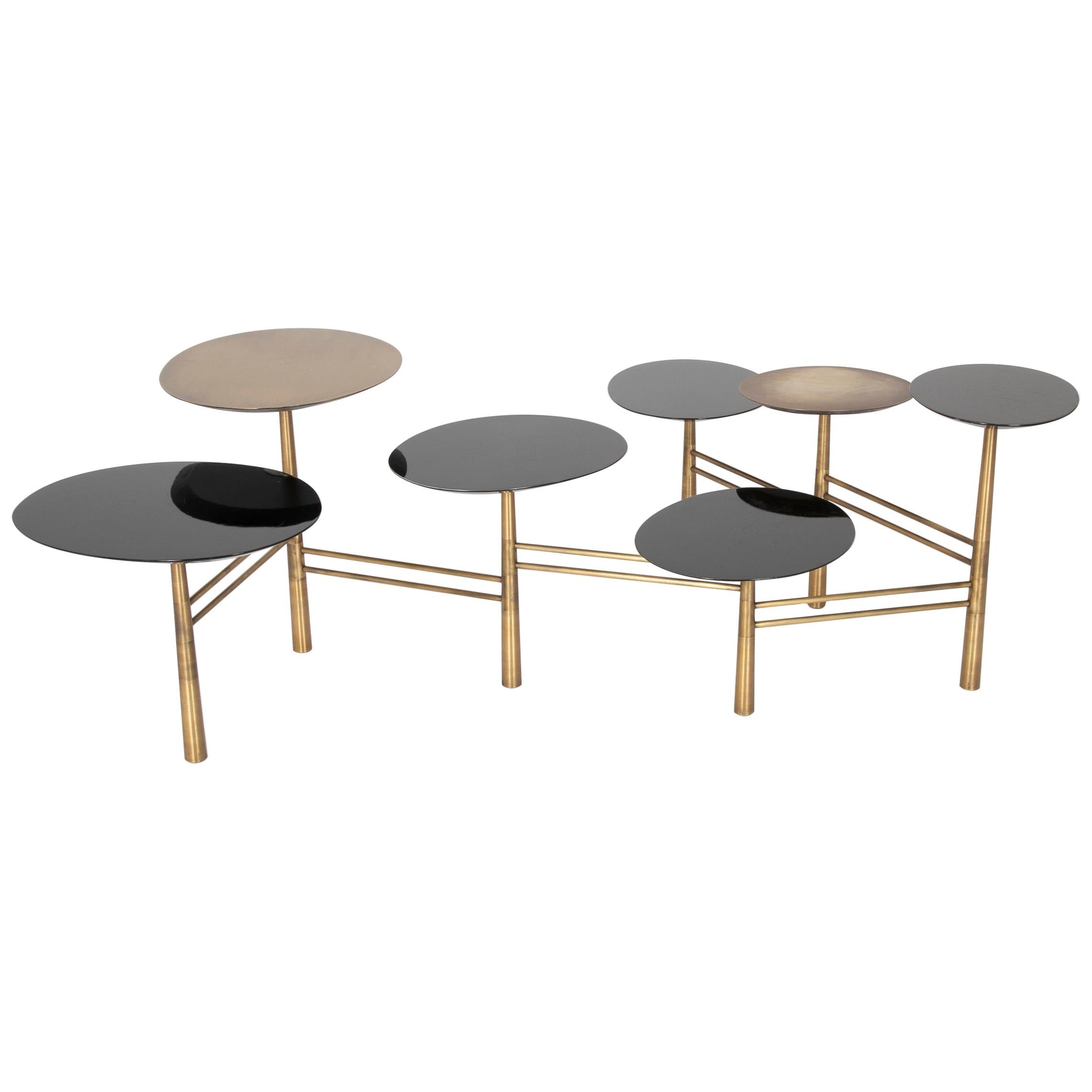 Modern Tiered Adjustable Bronze and Enameled Coffee Table