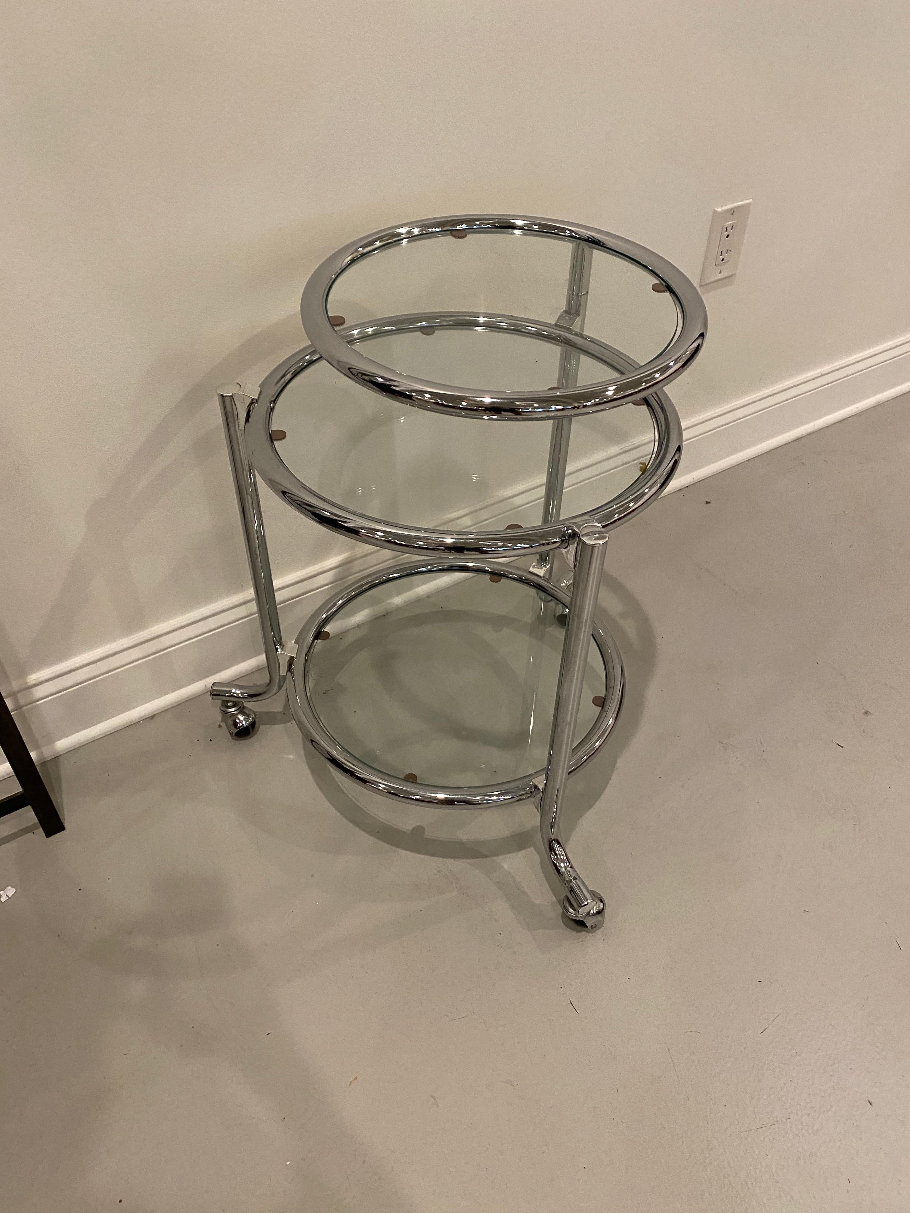 Late 20th Century Modern Tiered Chrome Glass Side Table